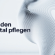 Abstrakte 3D-Skulptur auf hellem Hintergrund mit dem schwarzen Schriftzug „Kunden digital pflegen". CRM im Vertrieb